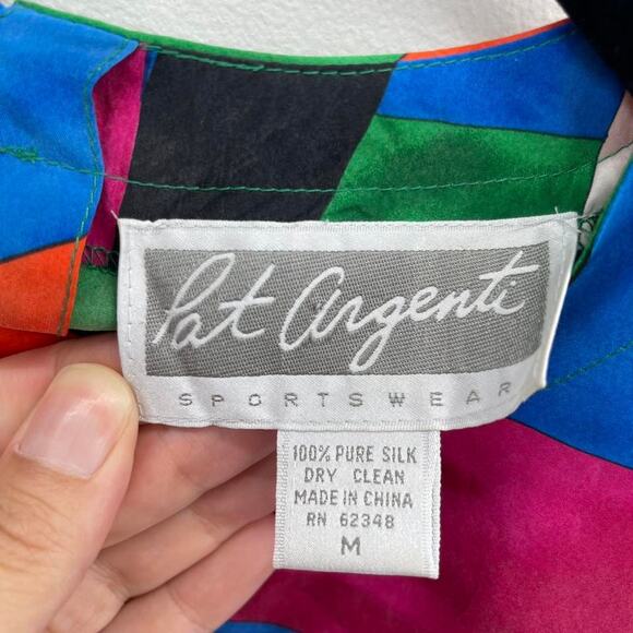 Vintage 80s Geometric Culotte Pant Set‎ Womens Small/Medium Silk Wide Leg Bright - Picture 6 of 11